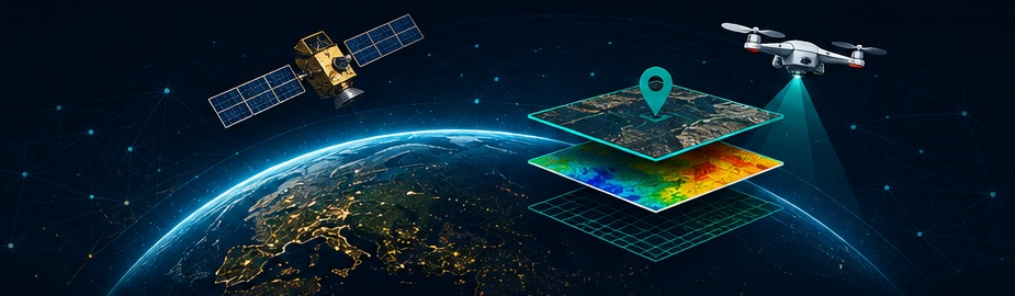 Synthetic GeoAI globe, satellite, drone and map layers